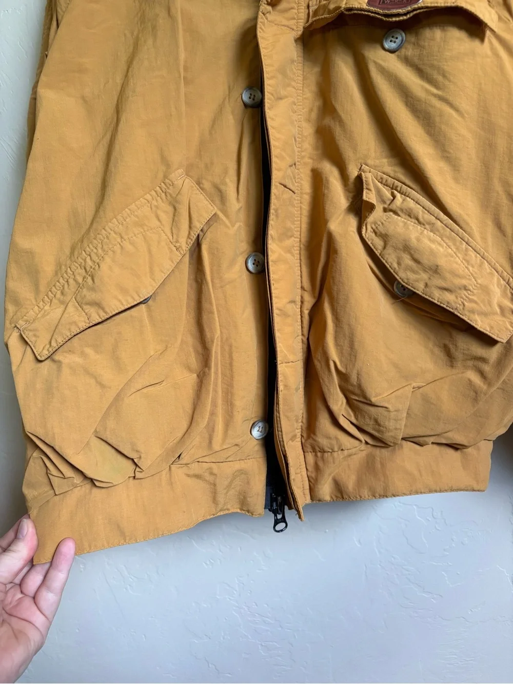 Vintage Woolrich Gore Tex Wool Lined Bomber Jacket Coat Mustard Tan Brown M